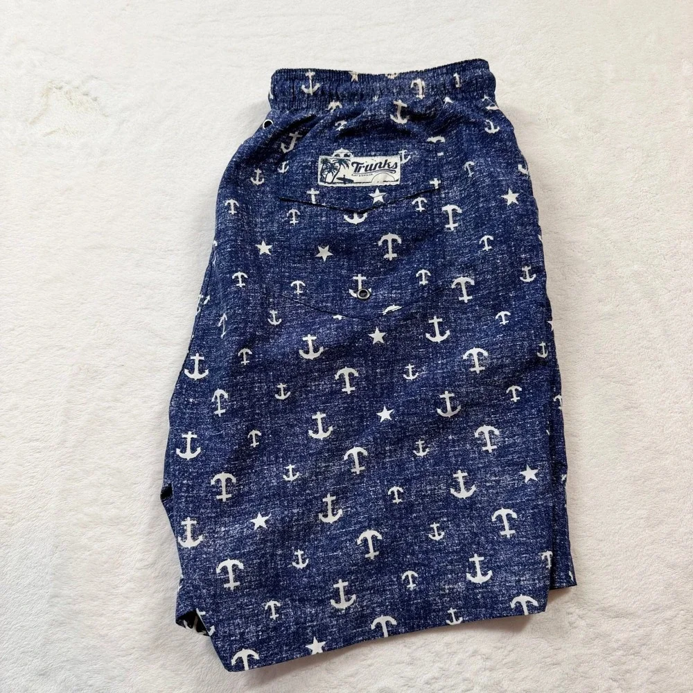 Trunks Surf & Swim Co Anchor Swim Trunks Men Large Blue Good Nautical Drawstring